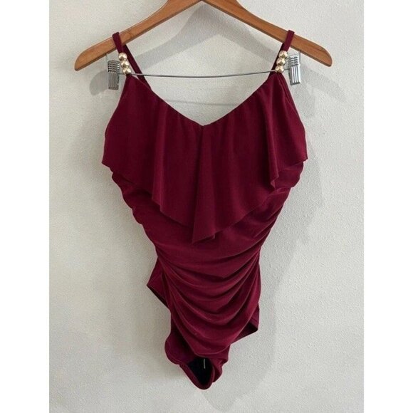 $176 Miraclesuit Solid Isabel One 1 Piece Women's Maroon Red Swimsuit Swim Suit - Picture 4 of 8